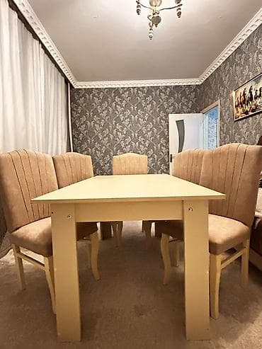 metbex stullari yeni: Qonaq otağı üçün, Açılmayan, Dördbucaq masa, 6 stul — 3