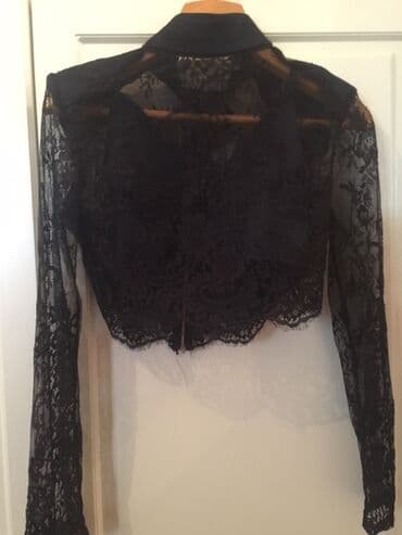 женские кружевные трусики: Qara krujeva qısa bluz - Rəng: qara - Material: incə güllü krujeva — 3