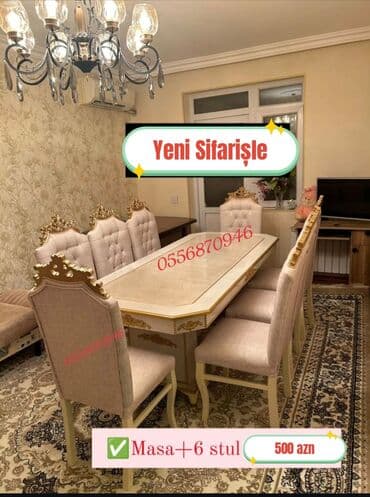 oturacaq dəstləri: Qonaq otağı üçün, Yeni, Açılan, Dördbucaq masa, 6 stul — 6