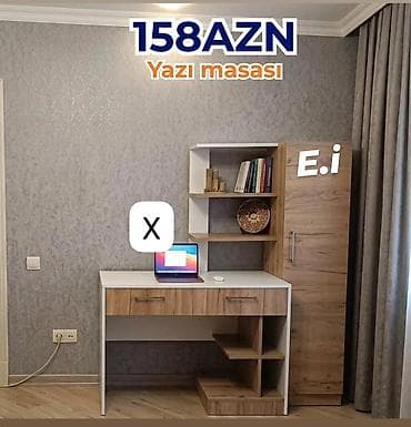 kitab skafi: Düz masa, Stulsuz, Polkalı, Siyirməli, Teksturalı laminat — 1