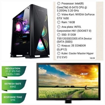 acer swift: Gaming PC + Monitor paketi Komputer: - Prosessor: Intel Core i5‑3470 — 1