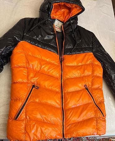 kurtka xl: RAYYEN kişi puf şişmə gödəkçə - Rəng: narıncı və qara, kontrast — 1