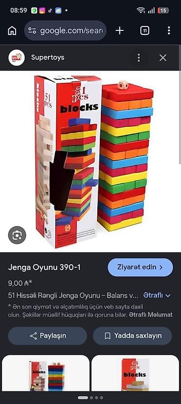 kübik: Məhsul: 51 Hissəli Rəngli Jenga Oyunu (model: 390-1) Xüsusiyyətlər: - — 2