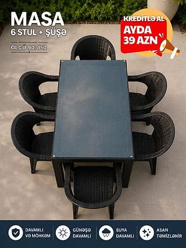 ay: Yeni, Dördbucaq masa, 6 stul, Açılmayan, Stullar ilə, Plastik, Türkiyə — 4