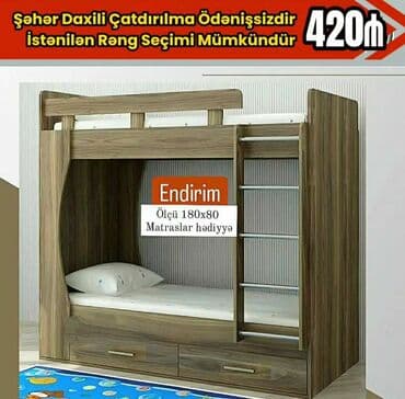 iki mertebe kiravat: Oğlan və qız üçün, Yeni, Çarpayı, Matras ilə, Siyirməli, Laminat — 3