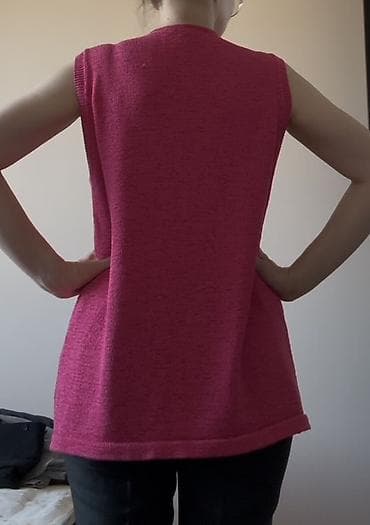 Qadın üçün toxuma jilet – çəhrayı/füşya rəngdə - Model: diz altına — 4
