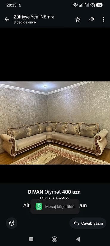 *DIVAN* Qiymət *400 azn* Olcu 2.5x3m Alti bazalid Ünvan Sumqayıt at lalafo.az *DIVAN* Qiymət *400 azn* Olcu 2.5x3m Alti bazalid Ünvan Sumqayıt