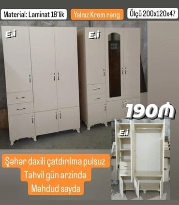3 qapılı dolab: Yeni, Açılan, 3 qapılı Düz dolab, Dolab-asılqan, Azərbaycan — 2