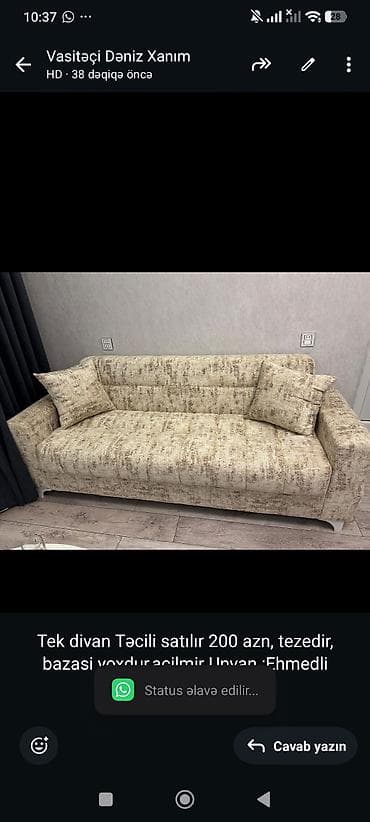 Tek divan Təcili satılır 200 azn, tezedir, bazasi yoxdur,acilmir Unvan — 1