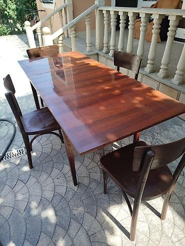 balkon stul: Yemək masası və 4 ədəd stul dəsti - Material: ağac karkas, parlaq — 4