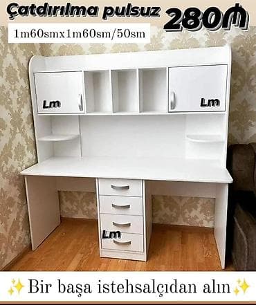 Ağ rəngli çoxfunksiyalı iş/oxu masasının dəsti Ölçülər: 1 m 60 sm x 1 — 1