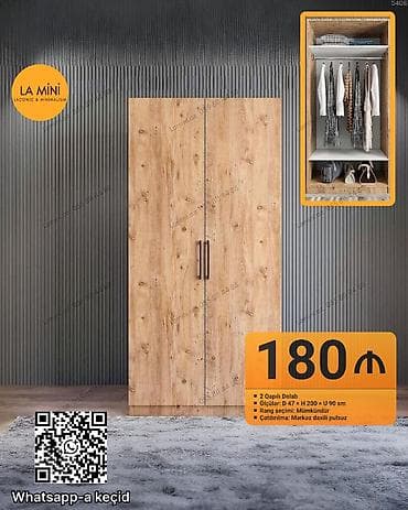 dolablar paltar: LA MİNİ – İki qapılı geyim dolabı - Dizayn: Təbii ağac teksturalı — 1