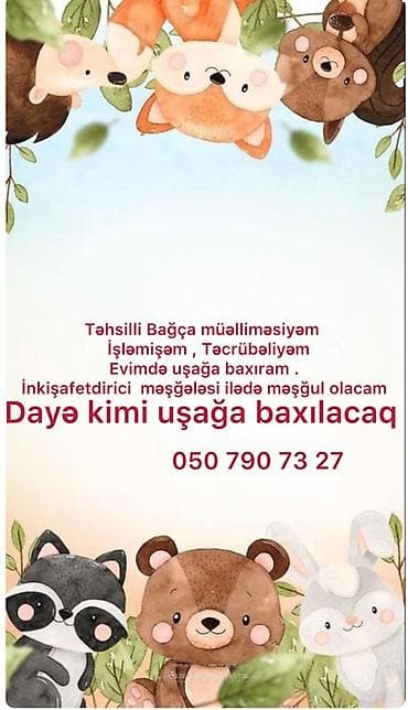 Xidmət: Dayə və erkən inkişaf məşğələləri Bağça müəlliməsiyəm analıq