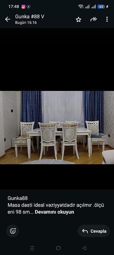 balaca stol: Gunka88 Masa dəsti ideal vəziyyətdədir açılmır .ölçü eni 98 sm Uzunu — 1