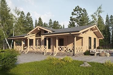 Reklam, çap: Taxta ev layihələri – birmərtəbəli, geniş teraslı Təsvir: - Klassik — 1