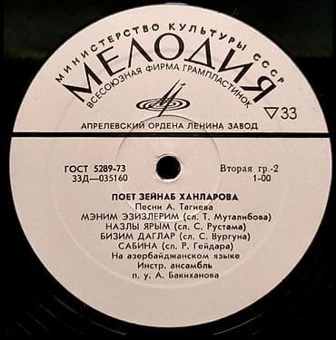 Vinil plastinka: “Poet Zeynəb Xanlarova – A. Tağıyevin mahnıları” — 4