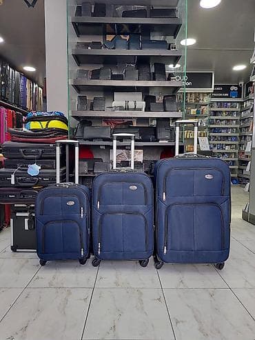 parca camadan: 3-lü çamadan dəsti – təkərlı, çəkilmə qoluyla, yumşaq parça - — 1