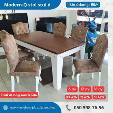 Masa və oturacaq dəstləri: Qonaq otağı üçün, Yeni, Açılan, Kvadrat masa, 6 stul — 8