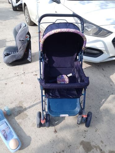 купить детскую коляску бу: Mee Mee uşaq arabası - Rəng: tünd göy bədən, bənövşəyi-sarı naxışlı — 4