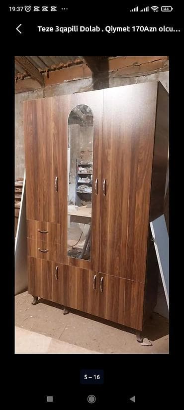 işlenmiş metbext mebelleri: Yeni, 3 qapılı, Ağ, Digər material, Açılan, Düz dolab — 6