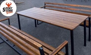 stol stul işlenmiş: Yeni, Kvadrat masa, Açılmayan, Skameykalar ilə, Taxta, Azərbaycan — 26