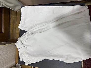 ag cins: Ağ rəngli geniş kəsimli cins şalvar - Rəng: qar kimi ağ - Parça — 2