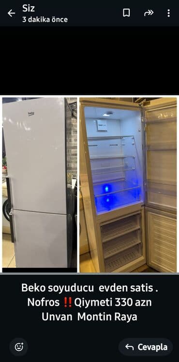 İşlənmiş 2 qapılı Beko Soyuducu Satılır, rəng - Ağ