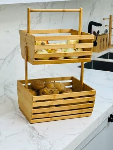 kartof kesen: İki mərtəbəli bambuk səbət/raf - Material: təbii bambuk, hamar — 4