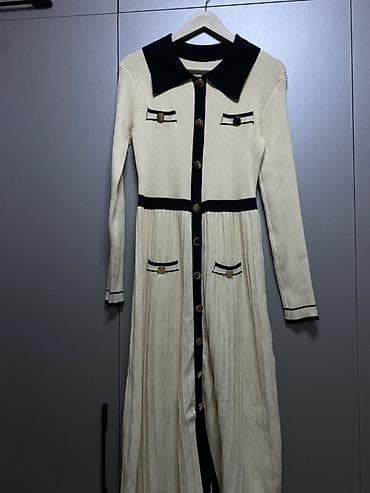 Zərif dizaynlı toxuma maxi don - Rəng: krem əsas, qara kontrast