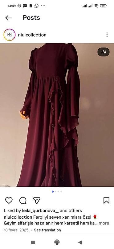 Bordo rəngdə zərif uzun don - Modelləşdirilmiş axıcı krep/parça - — 1