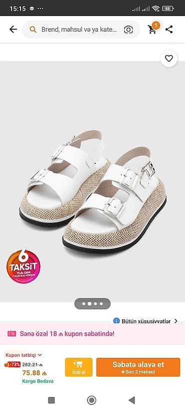 Ağ rəngli qadın sandal modeli - Üst hissə: hamar ağ material, iki