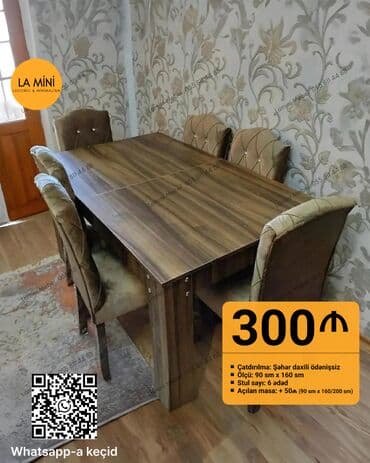 ikinci əl masa desti: Для кухни, Новый, Нераскладной, Прямоугольный стол, 6 стульев — 1