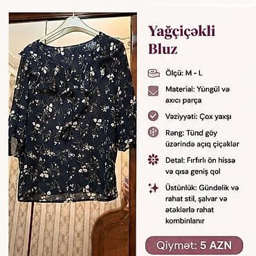 gun eynəyi: Yağçiçəkli Bluz - Ölçü: M–L - Material: Yüngül və axıcı parça - Rəng — 1