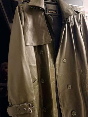Sviterlər: Kemal Deri marka dəridən uzun trençkot - Material: həqiqi dəri — 5