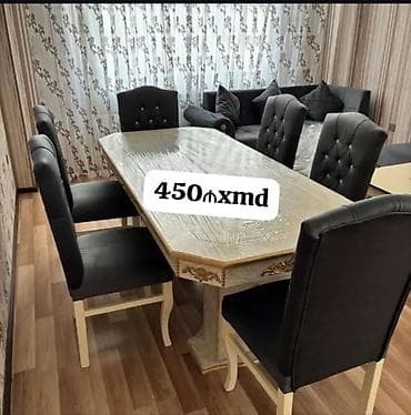 Yemək otağı dəsti - Dəst: 1 yemək masası + 6 stul - Masa: düzbucaqlı