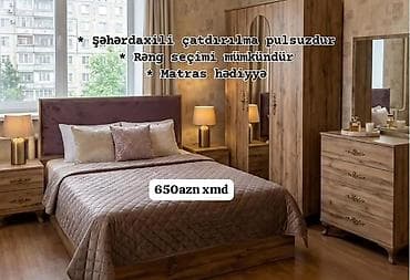 Yataq otağı dəsti – klassik dizayn və taxta teksturalı rənglərlə
