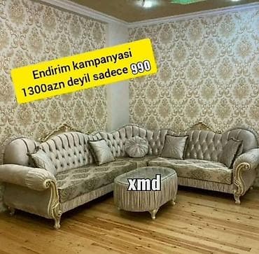 kunc divan iwlenmiw: Klassik üslubda L formalı künc divan dəsti - Zərif kapitone işləməli — 1