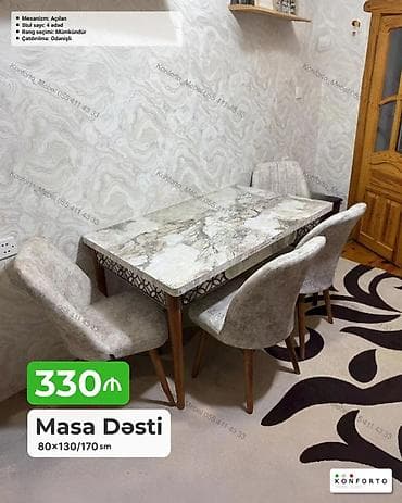 Masa Dəsti – 80×130/170 sm - Açılan mexanizmli masa: kompakt ölçüdən — 1