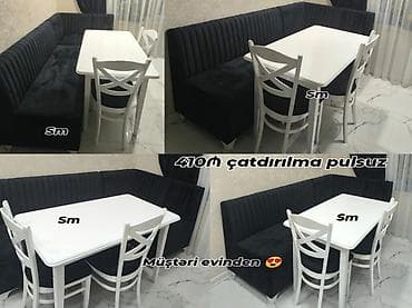 Mətbəx üçün künc dəsti - Künc divan: qara rəng, yumşaq parça üzlü