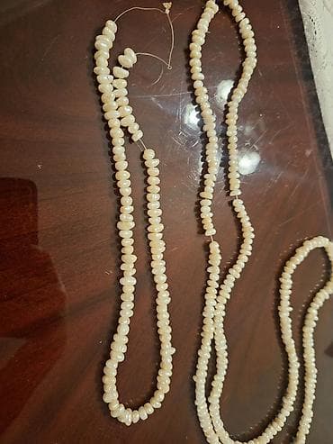 ag qizil: Təbii mirvari muncuq dəstləri - Material: təbii mirvari (oval/ — 3