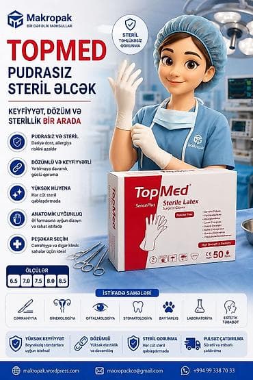 iş əlcəkləri: 🧤 TOPMED — PUDRASIZ STERİL ƏLCƏK Peşəkar tibbi prosedurlar üçün — 1