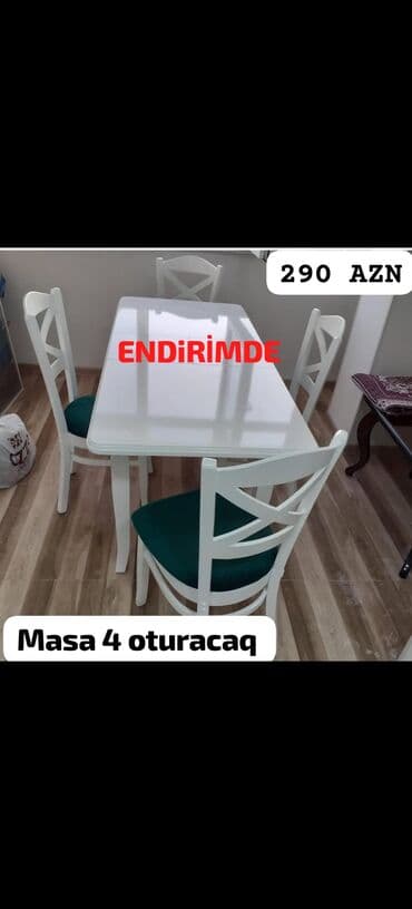 mətbəx stol: Mətbəx üçün, Yeni, Açılmayan, Dördbucaq masa, 4 stul — 2