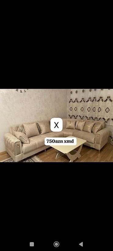 Divan və masa dəstləri: Bej rəngli L formalı künc divanı və uyğun mərkəz stolu. - Dizayn — 1