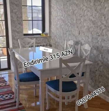 ders masaları: Mətbəx üçün, Yeni, Açılmayan, Dördbucaq masa, 4 stul — 6