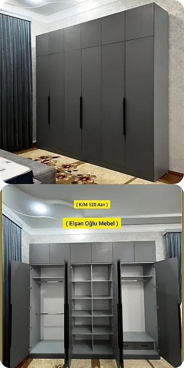 Yeni, 6 qapı, Siyirməli, Boz, Digər material, Açılan, Düz dolab