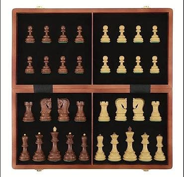 Digər idman və istirahət malları: Taxta şahmat dəsti – qatlanan lövhə və fiqurlar dəsti - Material: tam — 4