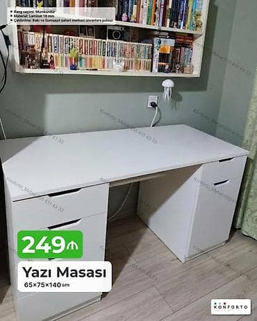 Mebel: Düz masa, Stulsuz, Polkasız, Siyirməli, Sadə laminat — 1