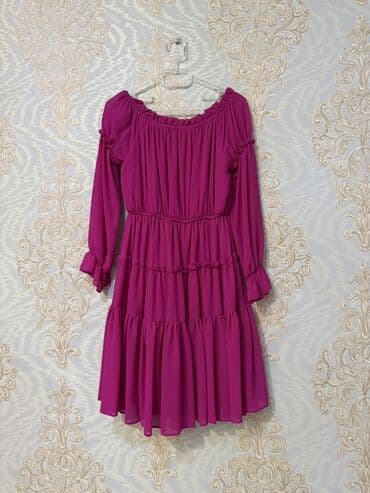 Ziyafət donları: Məhsul: Bənövşəyi rəngli şifon paltar - Model: A-kəsim, çoxqatlı — 1