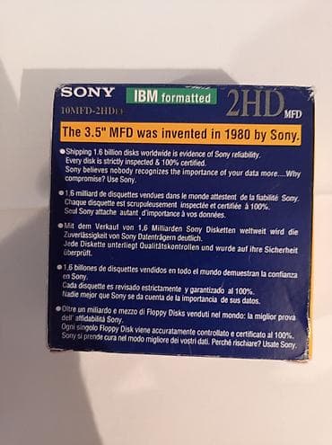 CD, DVD disklər: Məhsul: Sony 3.5” (90 mm) 2HD disketlər — High Density, IBM formatlı — 4