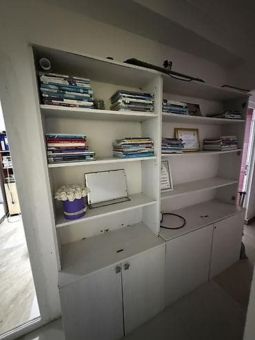 Ağ rəngli modul kitab şkafı - Material: laminat/MDF üslubunda, açıq
